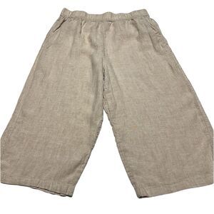 Tahari Linen Pants Size XL Women’s Pull On Wide Leg Crop Beige Pockets